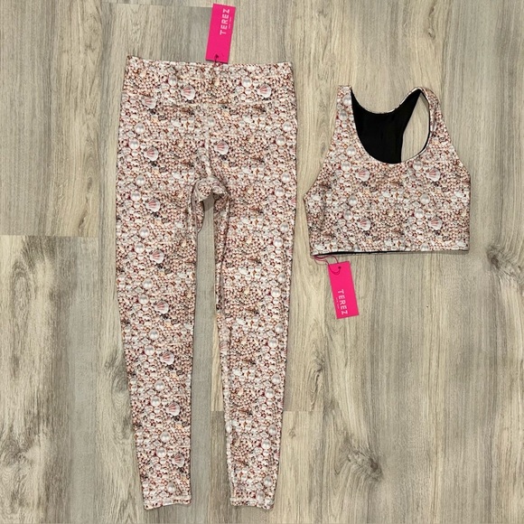 NWT Terez 2-Piece Set Hi Shine Sea Pearls Pattern Leggings Sports Bra Size S - Picture 1 of 7